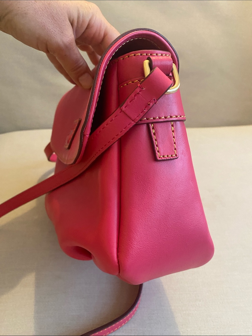 Dooney & Bourke Florentine Leather Flap Crossbody Fuchsia in pristine condition - Picture 11 of 16